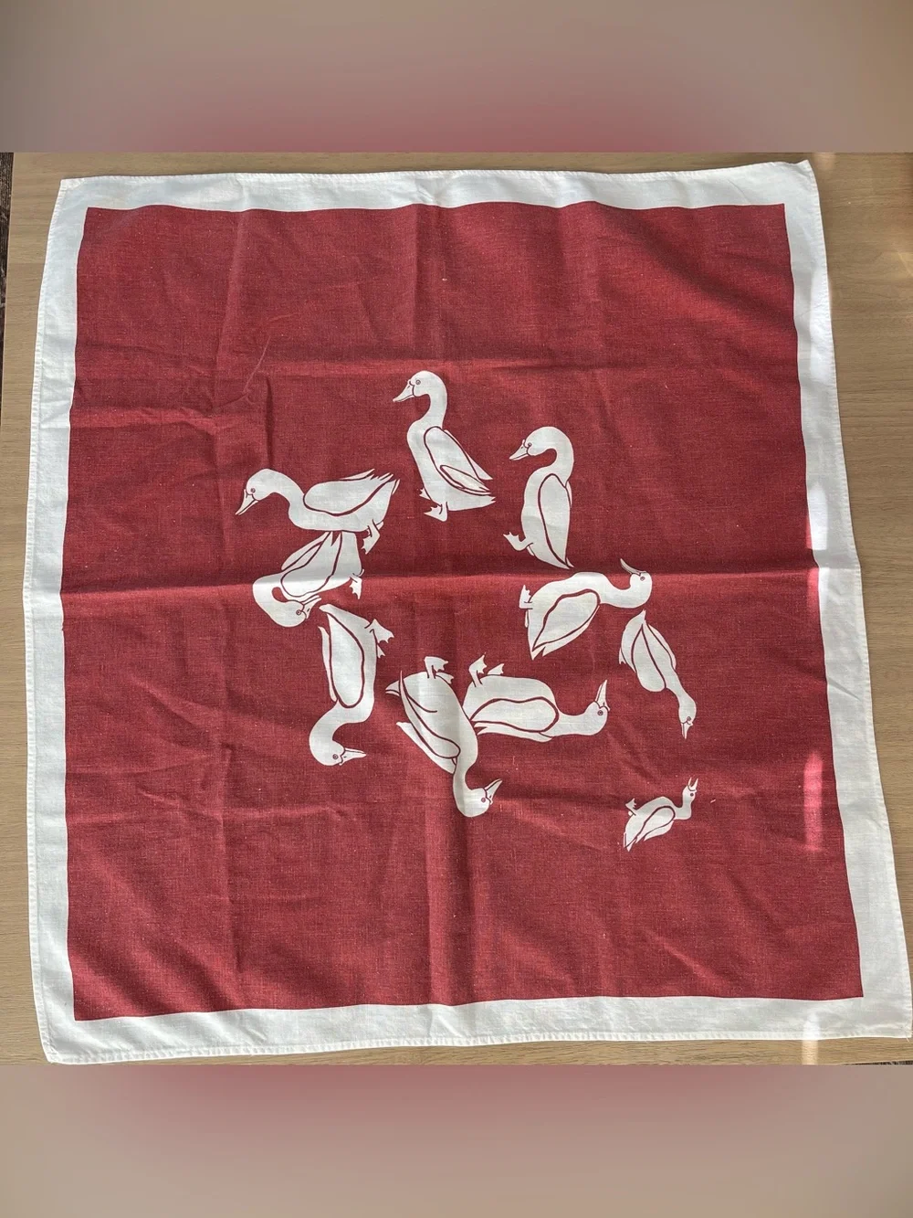 Red and White Bird Geese Square Scarf Linen